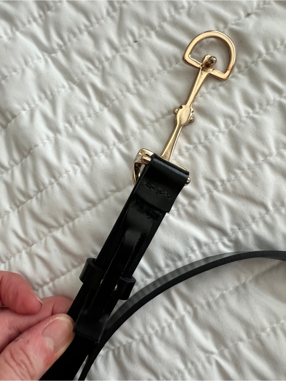 Zara Black Leather Horsebit Belt with Gold Hardware - Picture 3 of 5